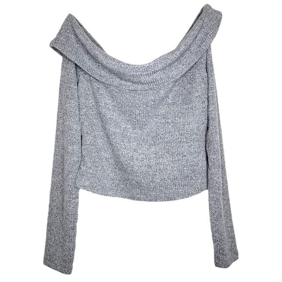 Bar III Off The Shoulder Ribbed Gray Crop Long Sleeve Top Women Sz XS - Picture 4 of 7